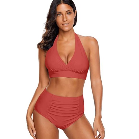 Super Classy High Waist Ruched Two Piece Bikini - Picture 3 of 4